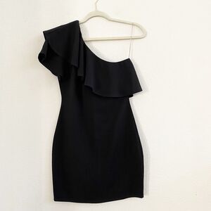 The Impeccable Pig Mini Dress ‎ Size M Black One Shoulder Ruffle